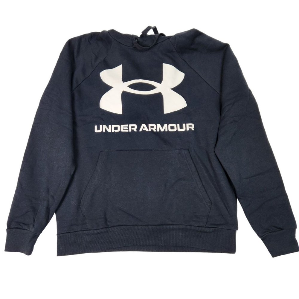 Under Armour Mens Rival Fleece Hoodie Sz M Black‎ White Logo Pullover Pocket NWT